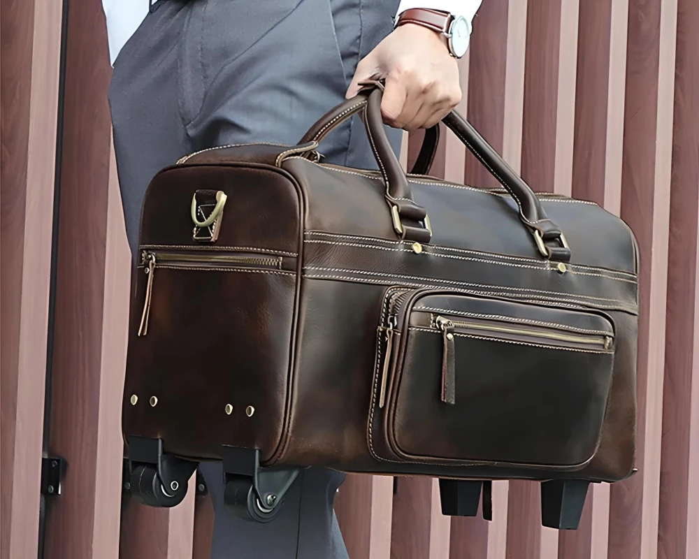 leather rolling duffel carry on